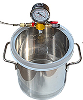 Micro-Tec VC200 Edelstahl Vakuumkammer, 6 Ltr,  mit Vakuumanzeige, Abpump- / Belüftungs-Anschlusse mit Kugelventilen