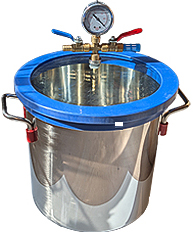 Micro-Tec VC250 Edelstahl Vakuumkammer, 12 Ltr,  mit Vakuumanzeige, Abpump- / Belüftung-Anschlusse mit Kugelventilen