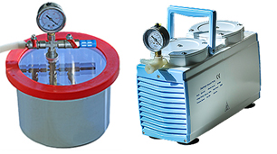 Micro-Tec VC190 Vakuumkammer 3 Ltr Set, komplett mit der Micro-Tec MP950D doppelstufige Membranvakuumpumpe and Schauchverbindung, 230V / 50Hz