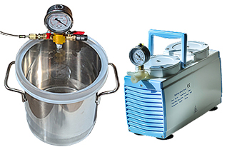 Micro-Tec VC200 Vakuumkammer 6 Ltr Set, komplett mit der Micro-Tec MP950D doppelstufige Membranvakuumpumpe and Schauchverbindung, 230V / 50Hz