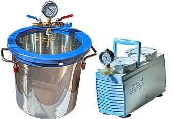 Micro-Tec VC250 Vakuumkammer 12 Ltr Set, komplett mit der Micro-Tec MP950D doppelstufige Membranvakuumpumpe and Schauchverbindung, 230V / 50Hz