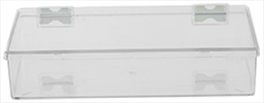 Micro-Tec C100 clear styrene plastic hinged storage box with lid, 260x150x50mm