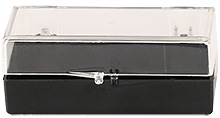 Micro-Tec CB30 clear/black styrene plastic hinged storage boxes, 72x30x25mm