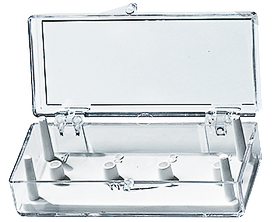 EM-Tec SB4 small size clear styrene box for 4 standard 12.7mm SEM pin stubs