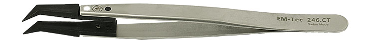 50-007060.jpg EM-Tec 246.CT ESD safe carbon fiber replaceable tip tweezers, pointed, bent tips