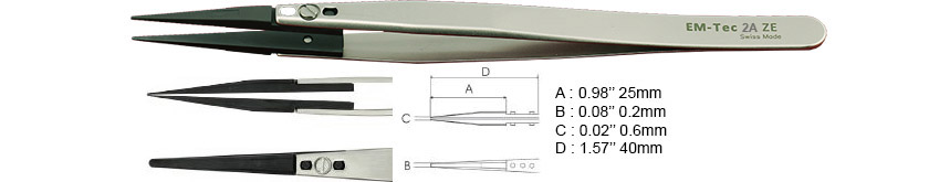50-008020-EM-Tec-2AZE.JPG EM-Tec 2A.ZE ESD safe ceramic replaceable tips tweezers, flat rounded tips