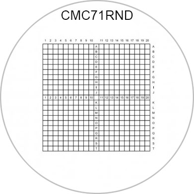 CMC71RND correlative coverslips 10x10mm with 0.5mm divisions, Ø 18mm