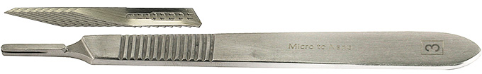 52-004253.jpg Micro-Tec SH3 stainless steel scalpel blade handle No.3 + 10 x scalpel blades #11
