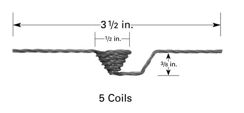 Tungsten evaporation basket B12B, 9.5mm H x Ø12.7mm ID, 5 coils, 89 mm long