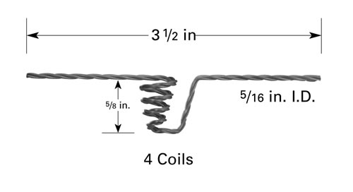 Tungsten evaporation basket B2, 16mm H x Ø8mm ID, 4 coils, 89 mm long