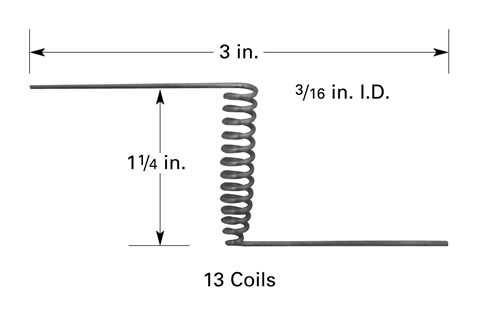 Tungsten evaporation basket B7, 32mm H x Ø4.8mm ID, 13 coils, 76 mm long, Z-Shape