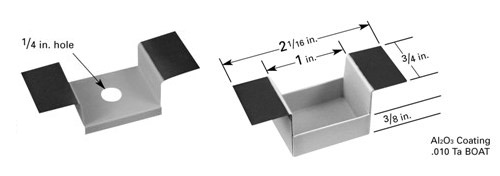 Alumina coated tantalum evaporation source S83, 25 x 19 x 9.5mm trough, 52mm L x 19mm W